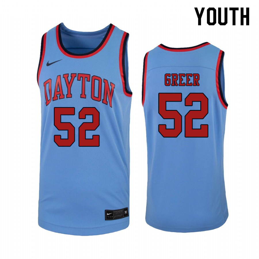 Youth #52 Camron Greer Dayton Flyers College Basketball Jerseys Sale-Light Blue